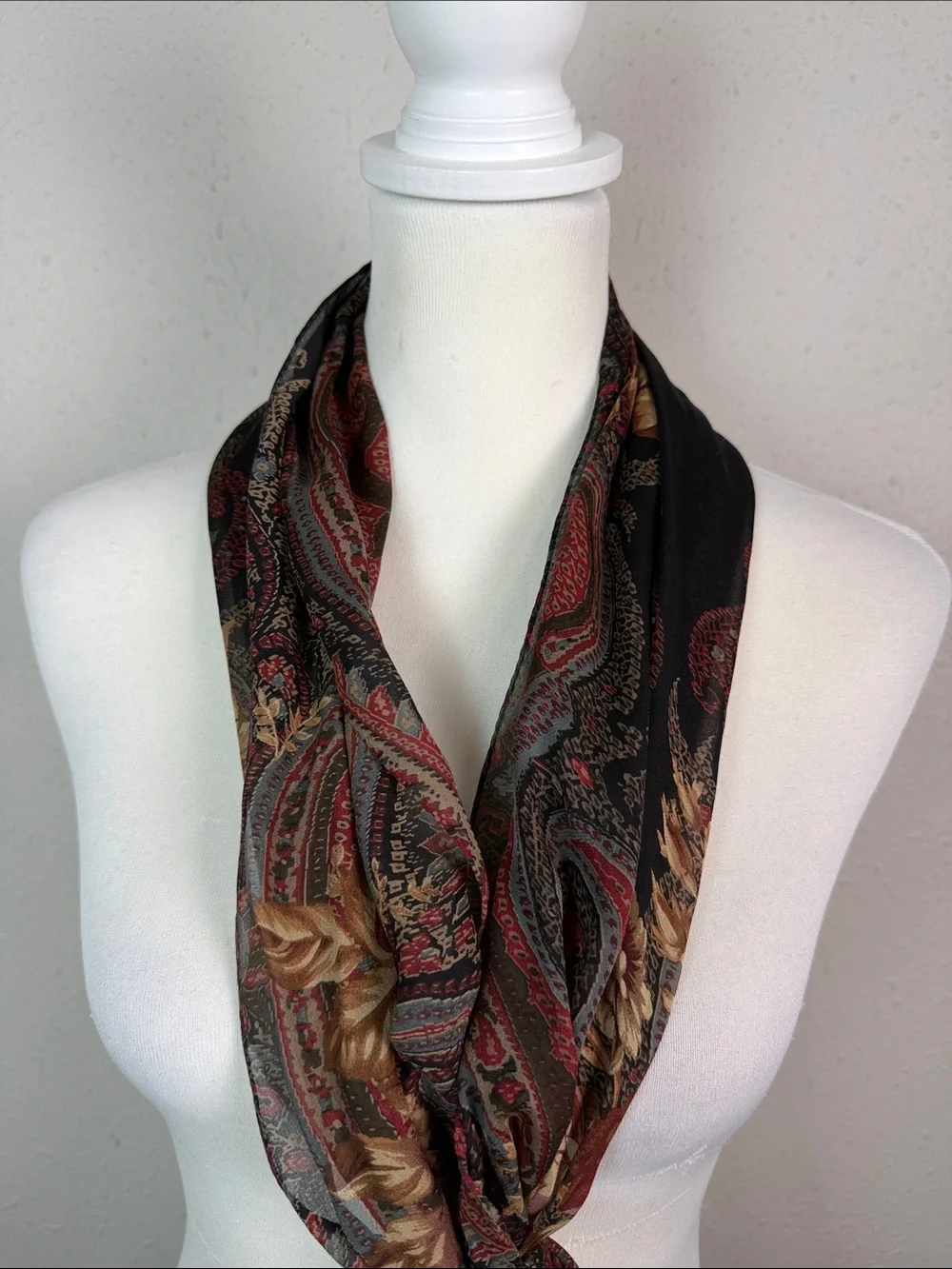 Ralph Lauren 100% Silk Scarf Floral Paisley Burgundy Long Oblong Vintage Style